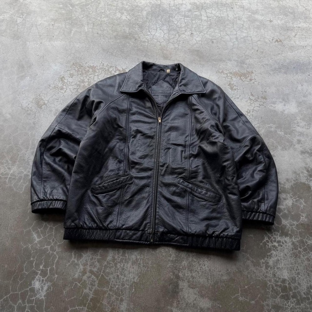 Vintage 1990's Preston & Yorke Black leather bomber zip up jacket large